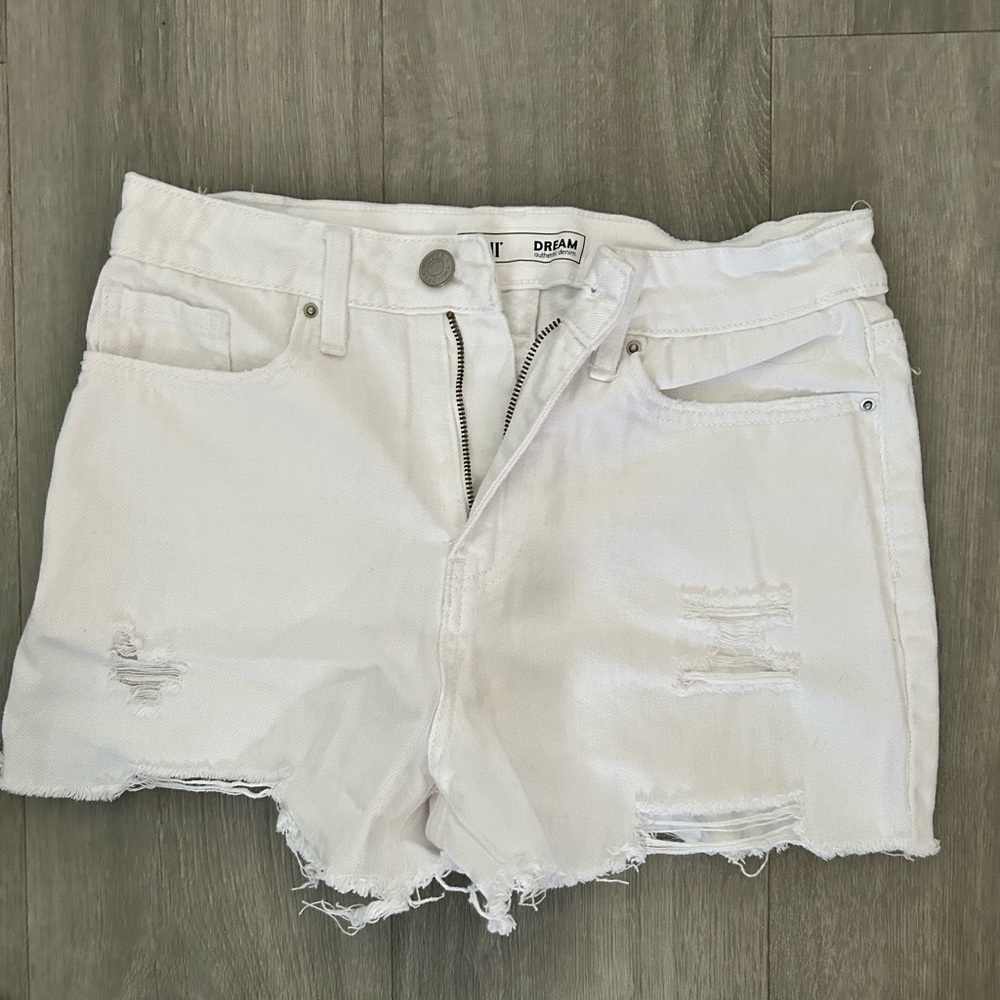 YMI White Distressed Jean Shorts High-Waisted Raw Hem